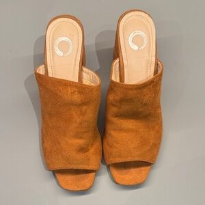 T.J.Maxx Brown Suede Open-Toe Mules